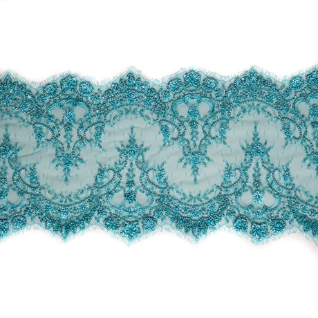 Turquoise Fancy Beaded Lace Trimming - 8"
