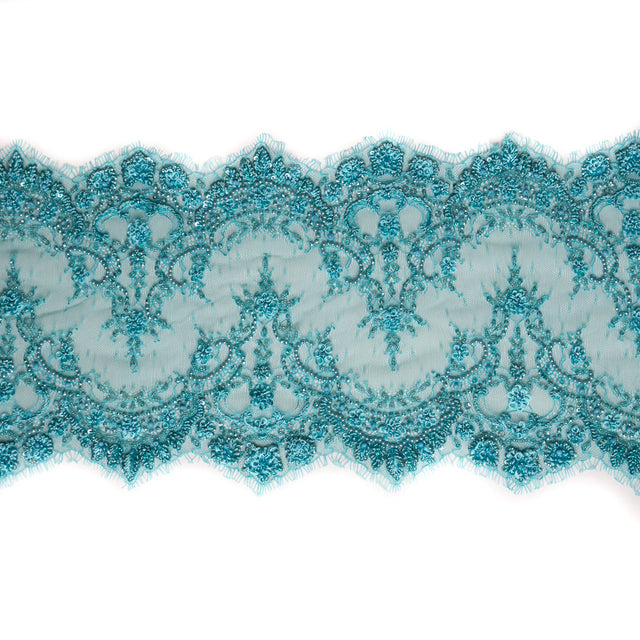 Turquoise Fancy Beaded Lace Trimming - 8"