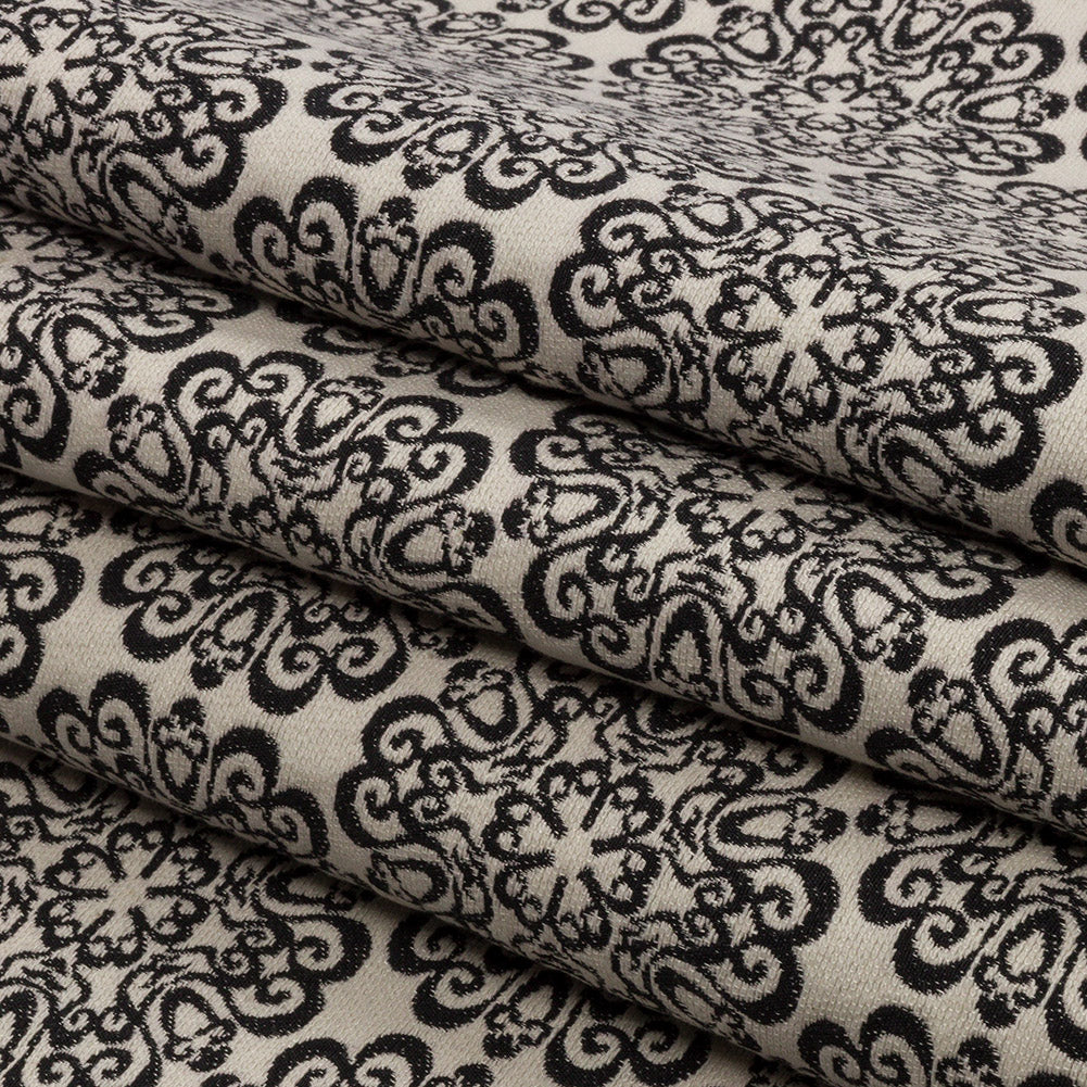 Black and Ivory Medallion Poly-Cotton Jacquard