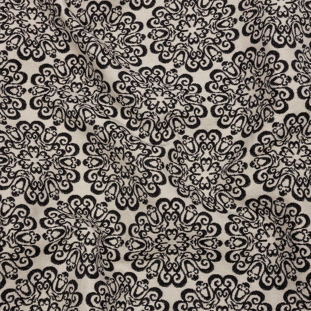 Black and Ivory Medallion Poly-Cotton Jacquard