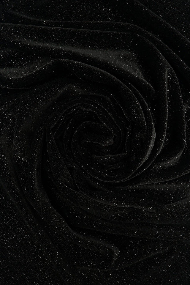 Glitter Stretch Velvet Knit Fabric Black