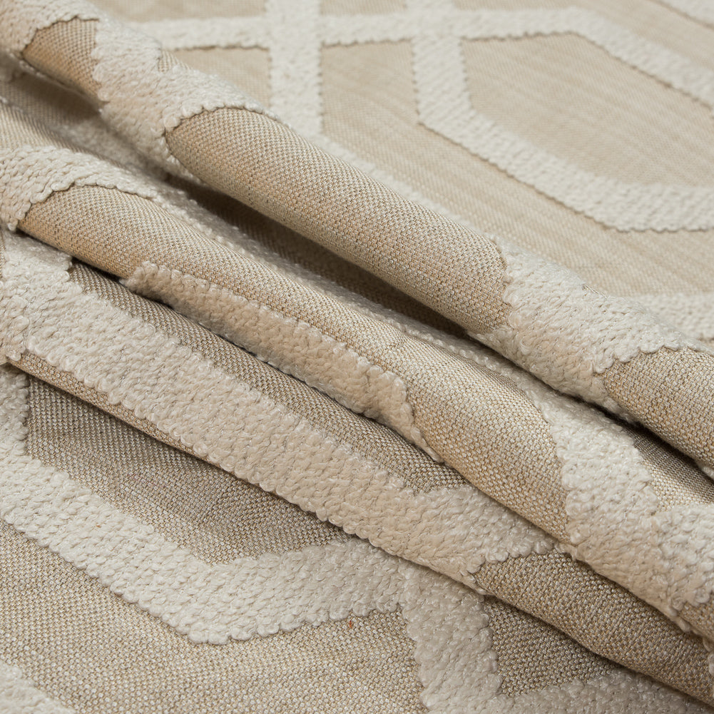 Natural Polyester Woven with a Geometric Faux-Chenille Design