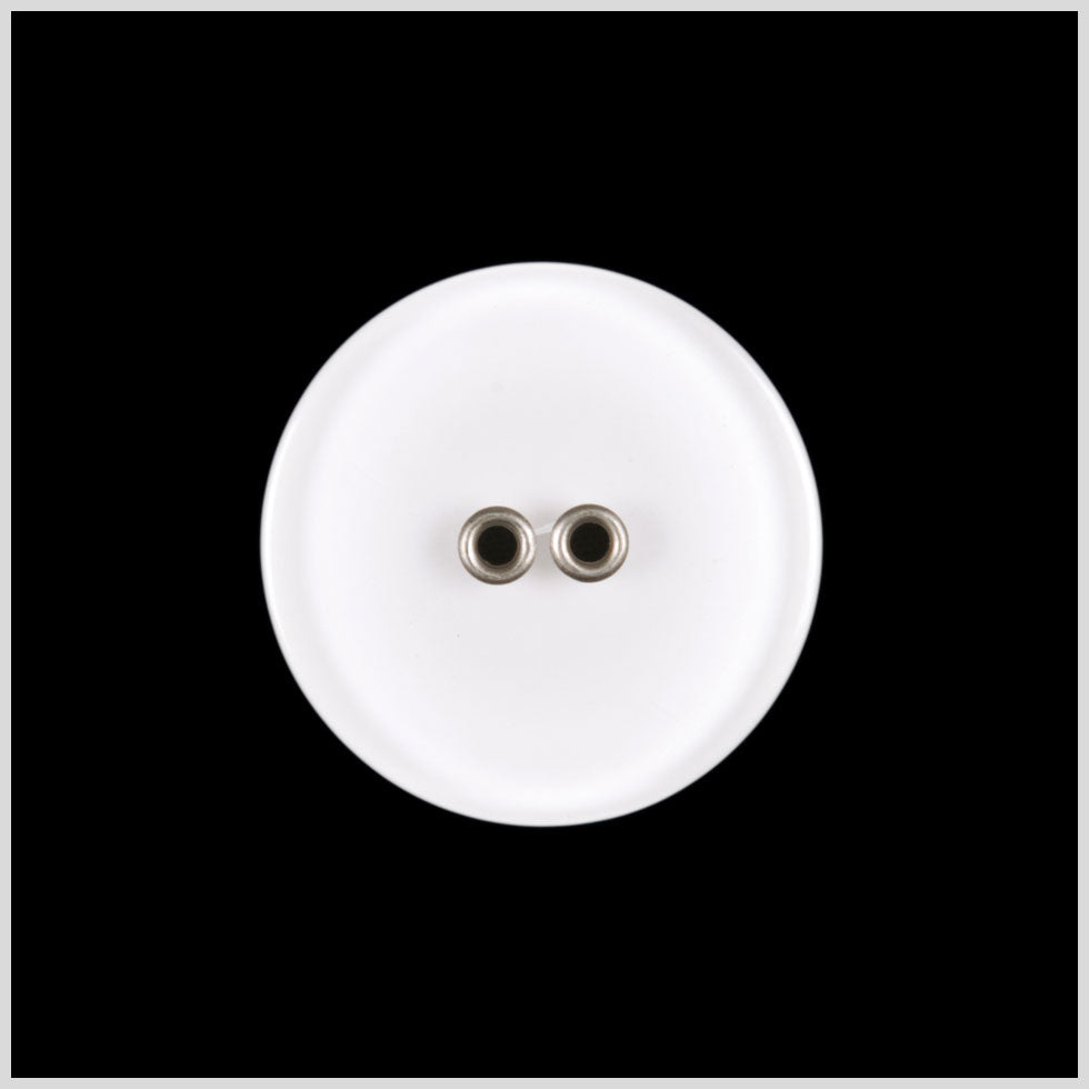 Plastic 2-Hole Button - 36L/23mm - White Dish Shaped with Silver Metal Holes