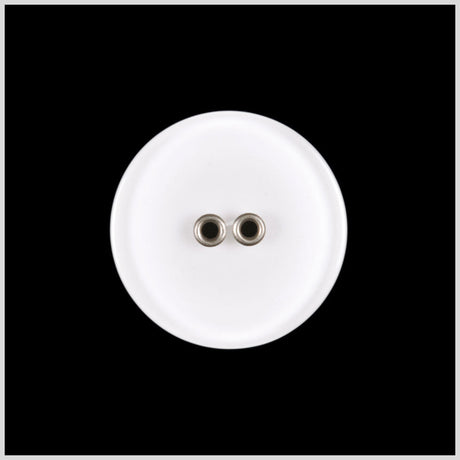 Plastic 2-Hole Button - 36L/23mm - White Dish Shaped with Silver Metal Holes