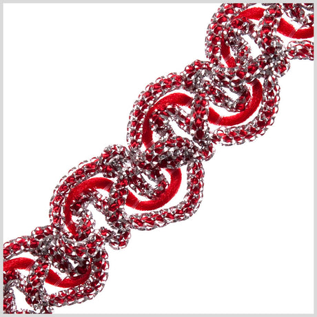 0.5" Metallic Silver/Red Braided Trim