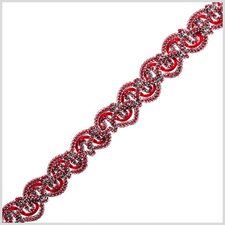 0.5" Metallic Silver/Red Braided Trim