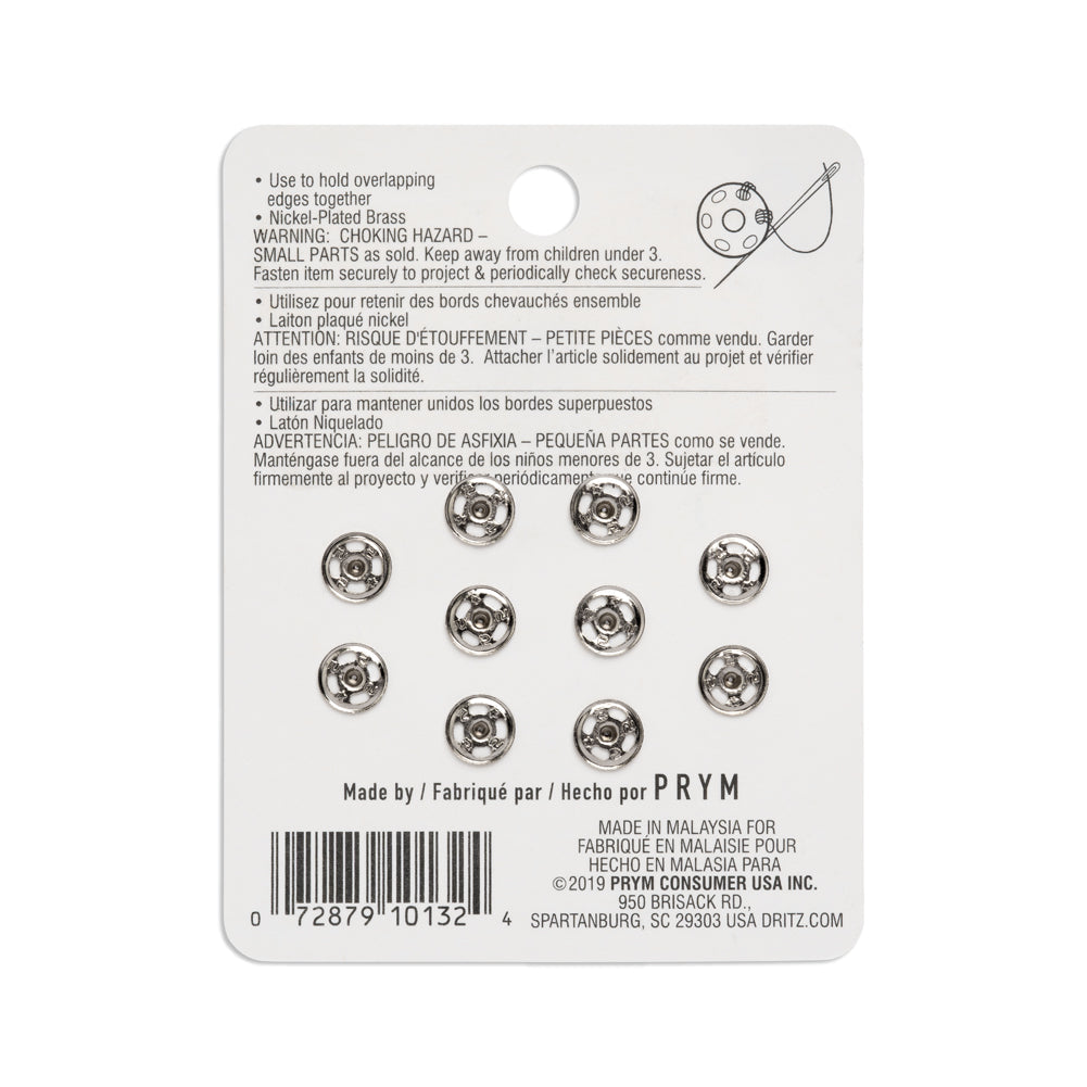 Dritz Sew On Snaps - Nickel, Size 1/0 - 10ct