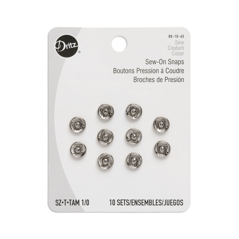 Dritz Sew On Snaps - Nickel, Size 1/0 - 10ct
