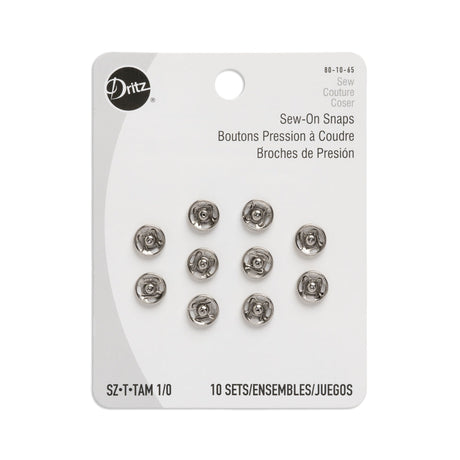 Dritz Sew On Snaps - Nickel, Size 1/0 - 10ct