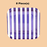 8 Ct. Purple Striped Square Paper Dessert Plates Bold Party Tableware 7 1/4"