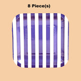 8 Ct. Purple Striped Square Paper Dessert Plates Bold Party Tableware 7 1/4"