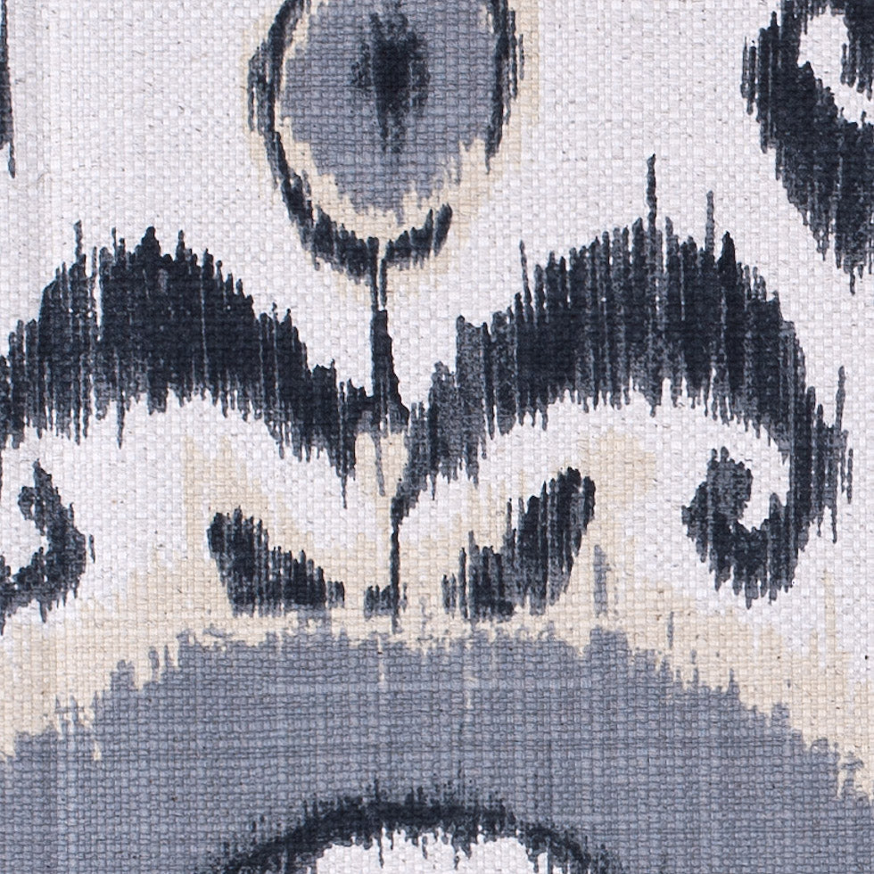 Gray Floral Ikat Cotton-Blend Woven