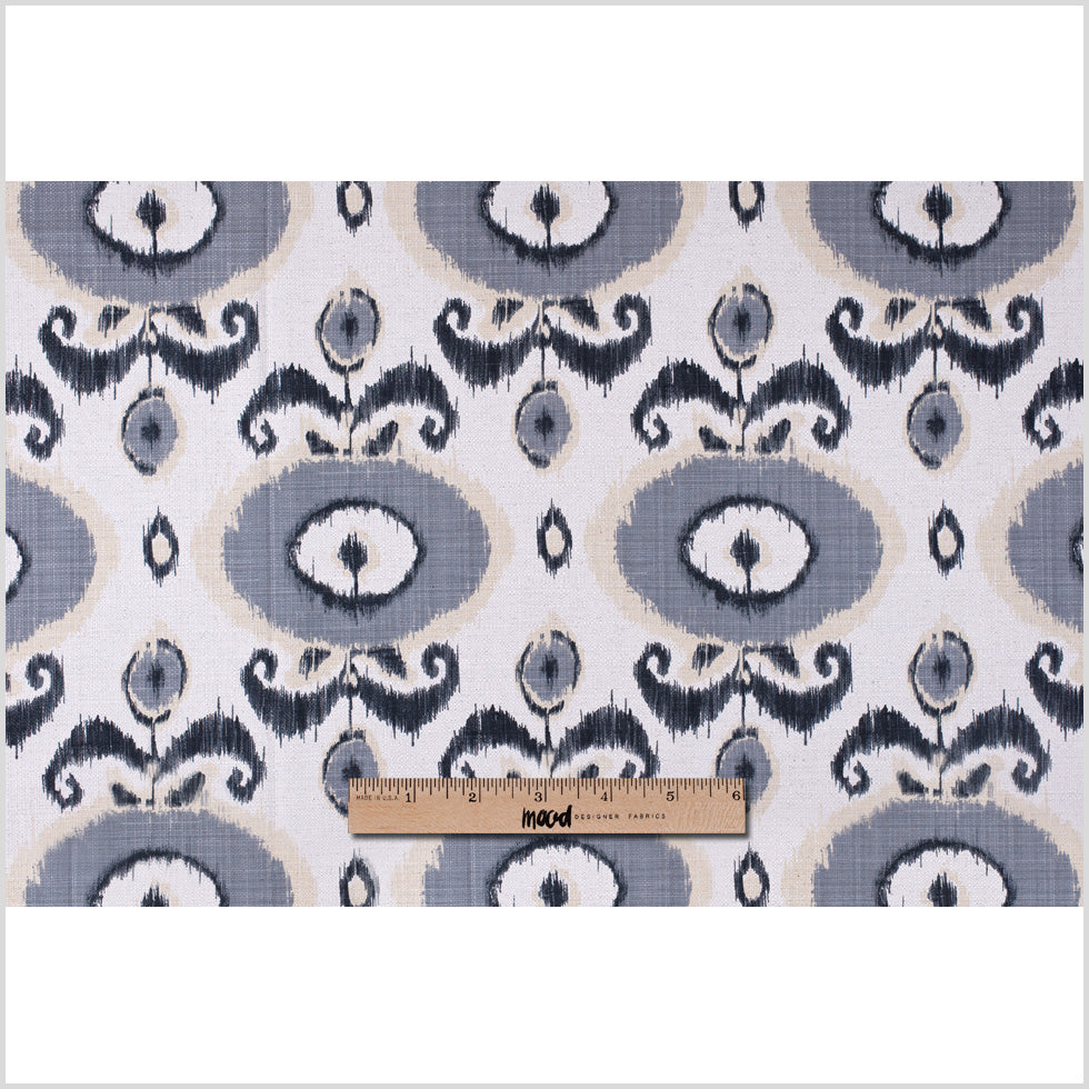 Gray Floral Ikat Cotton-Blend Woven