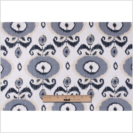 Gray Floral Ikat Cotton-Blend Woven