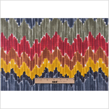 Gray/Red Flamestitch Cotton-Blend Woven