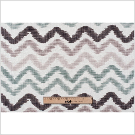 Taupe and Green Zig Zag Ikat Cotton-Blend
