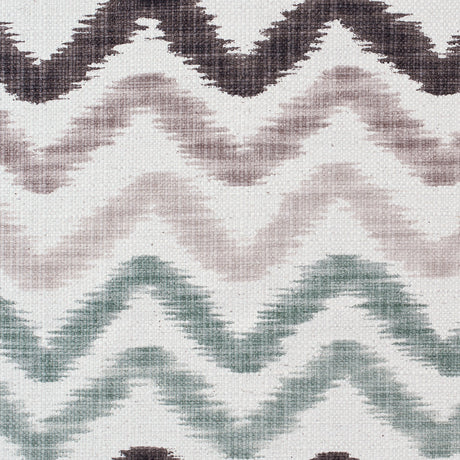 Taupe and Green Zig Zag Ikat Cotton-Blend