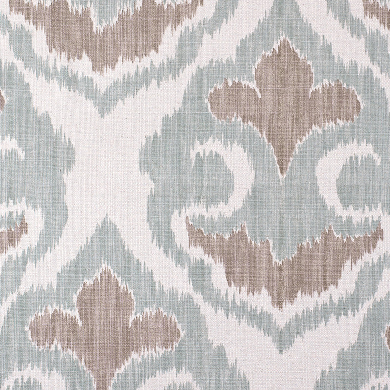 Large Beige and Green Ikat Cotton-Blend Woven