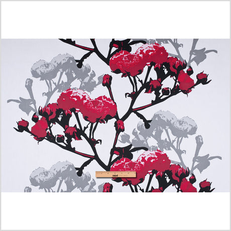 Swedish Giant Roses Red and Gray Cotton