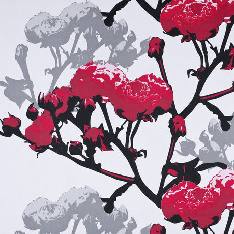 Swedish Giant Roses Red and Gray Cotton