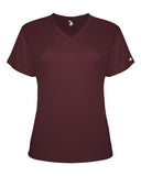 Camiseta de manga corta con cuello en V de rendimiento triblend para mujer