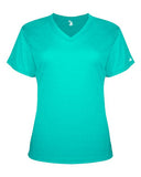 Camiseta de manga corta con cuello en V de rendimiento triblend para mujer