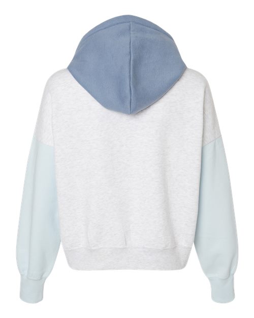 Women's Sueded Fleece Colorblocked Crop Hooded Sweatshirt