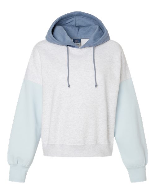 Women's Sueded Fleece Colorblocked Crop Hooded Sweatshirt