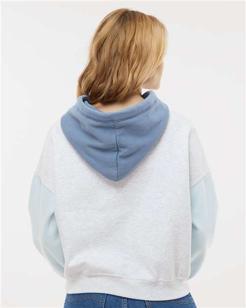 Women's Sueded Fleece Colorblocked Crop Hooded Sweatshirt