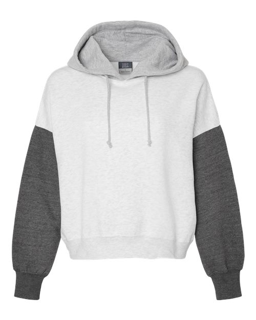 Women's Sueded Fleece Colorblocked Crop Hooded Sweatshirt