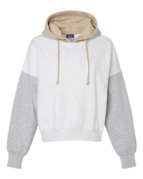 Women's Sueded Fleece Colorblocked Crop Hooded Sweatshirt