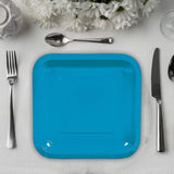 24 Count Turquoise Square Paper Dessert Plates for Wedding Party Baby Shower Birthday Event 7"