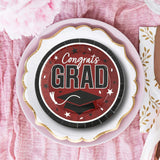 25 Congrats Grad Dinner Plates 9 Inch Burgundy Round Paper for Graduation Party Table Decor