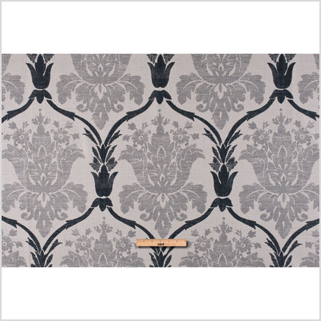 Gray Grand Floral Print Cotton-Blend Woven