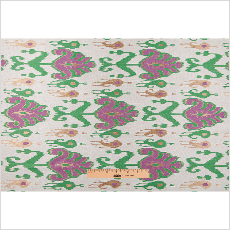 Green and Purple Double-Wide Ikat Print Poly Woven