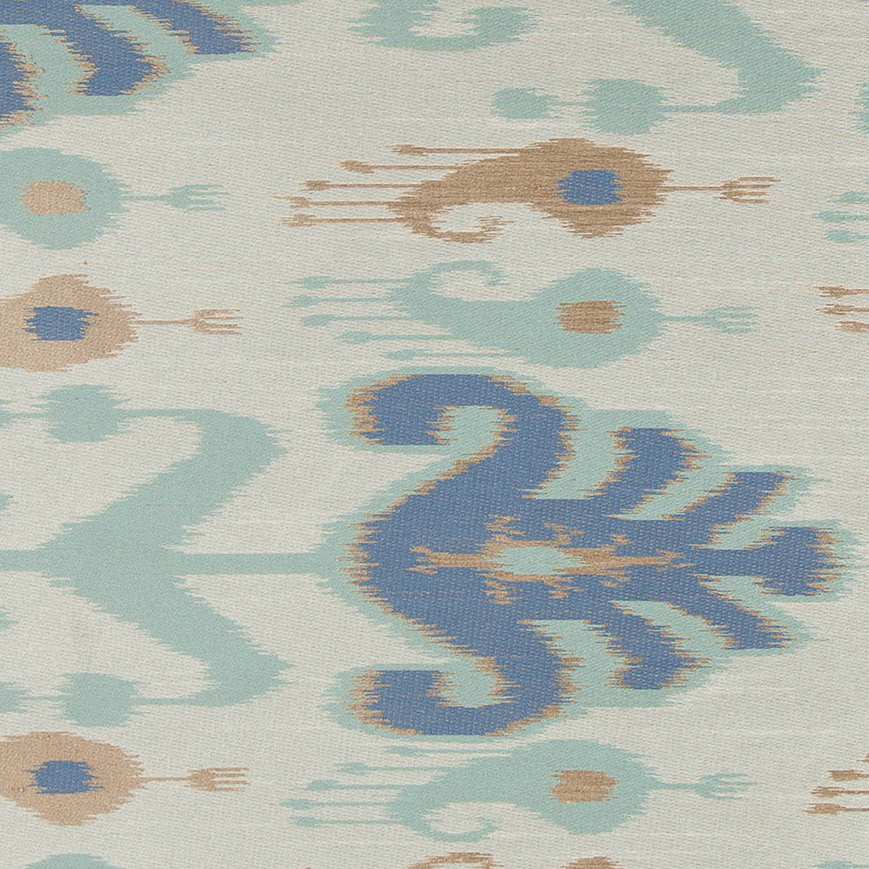 Aqua Double-Wide Ikat Print Poly Woven