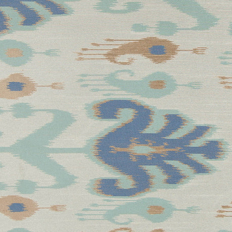 Aqua Double-Wide Ikat Print Poly Woven