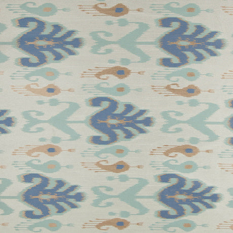 Aqua Double-Wide Ikat Print Poly Woven