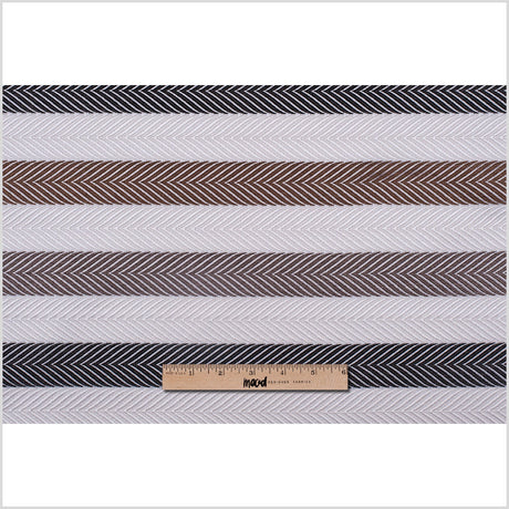 Ivory and Brown Herringbone Stripes Poly Brocade