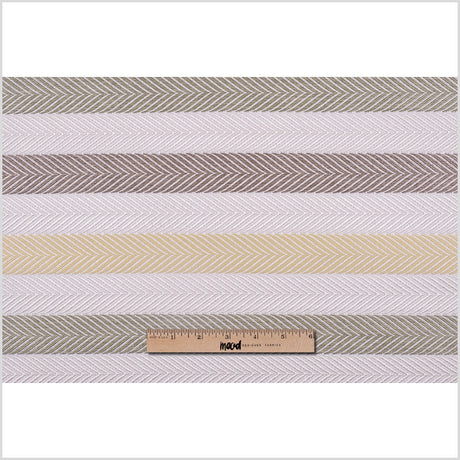 Ivory, Yellow and Green Herringbone Stripes Poly Brocade