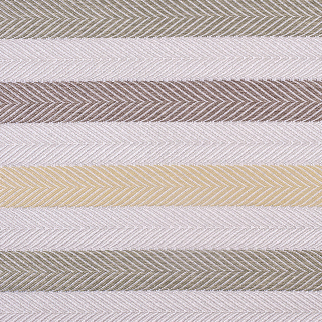 Ivory, Yellow and Green Herringbone Stripes Poly Brocade