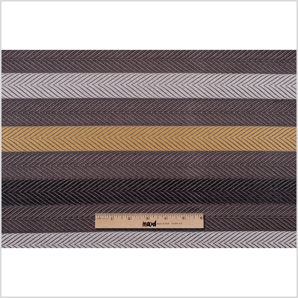 Taupe and Gold Herringbone Stripes Poly Brocade