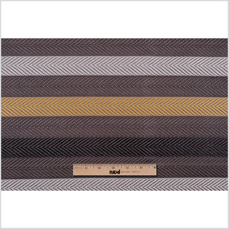 Taupe and Gold Herringbone Stripes Poly Brocade
