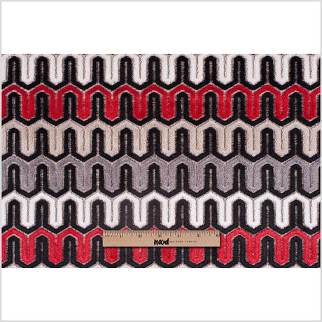 Black, Red and Gray Geometric Velvet Tapestry
