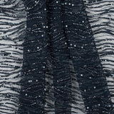 Beaded and Sequined Lace with Scallop Edge - Dark Navy Abstract