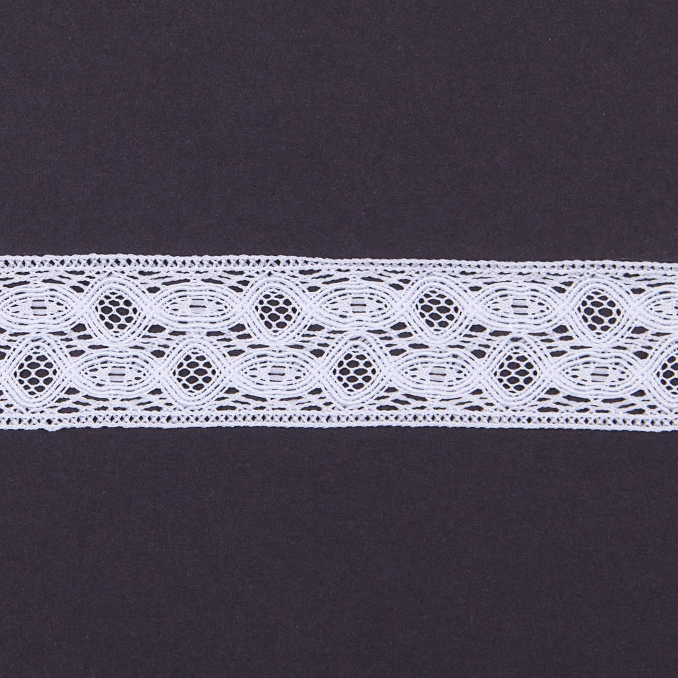 Polyester Crochet Lace Trim 1” - White Abstract - Made in Europe