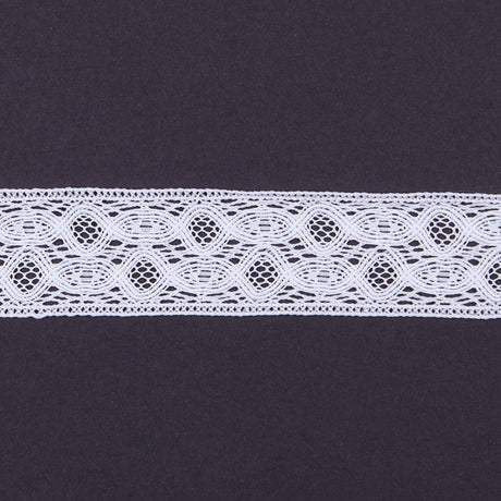 Polyester Crochet Lace Trim 1” - White Abstract - Made in Europe