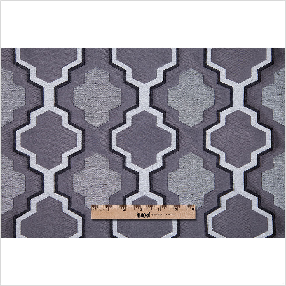 Gray Geometric Lines and Shapes Satiny Brocade