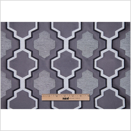 Gray Geometric Lines and Shapes Satiny Brocade