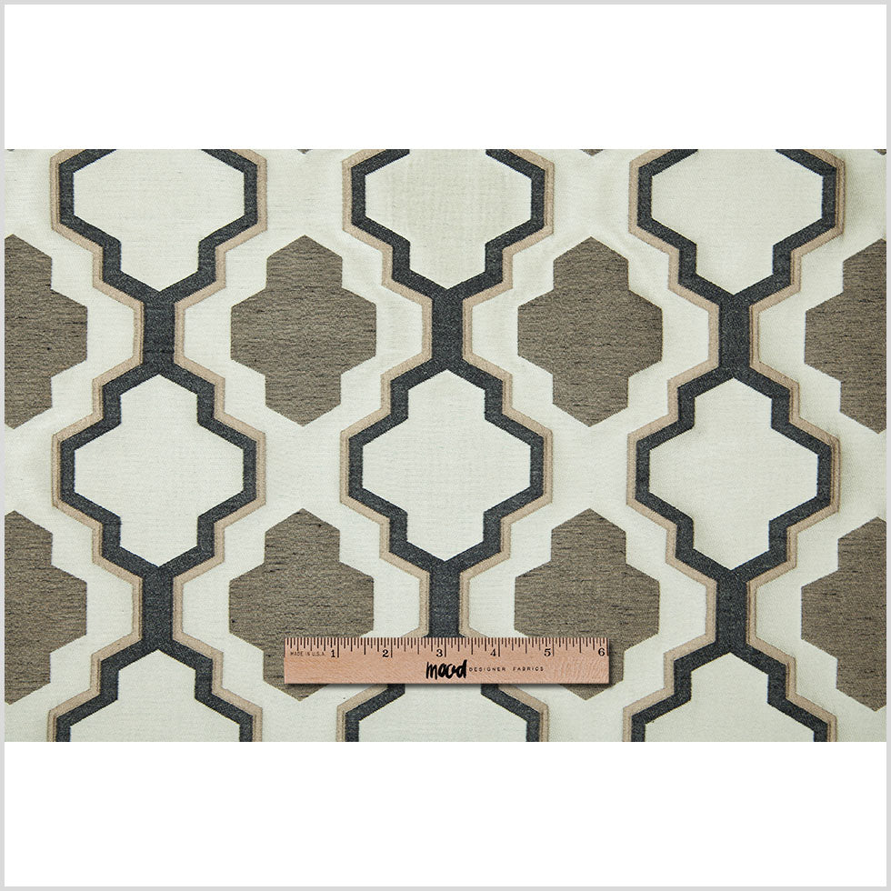 Beige and Black Geometric Lines and Shapes Satiny Brocade